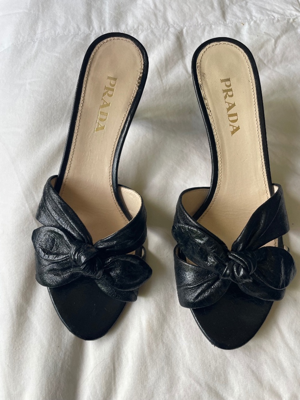 Prada black leather kitten heels